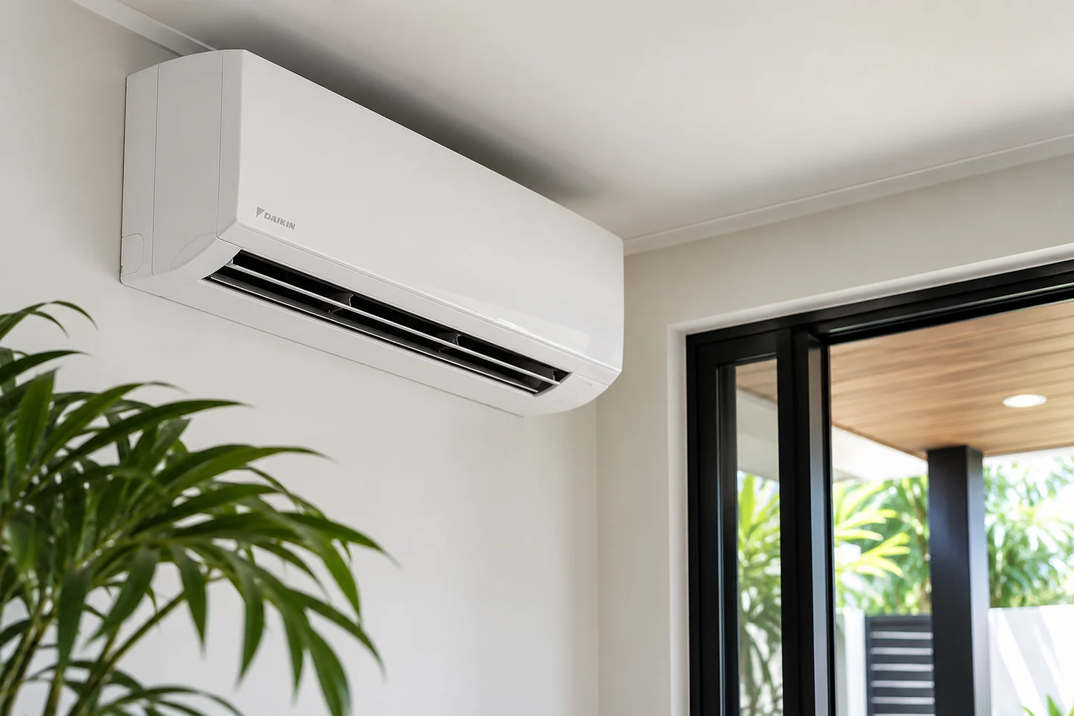 Neatly installed wall mounted Split System air conditioner in an Australian home